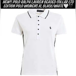 New!! Polo Ralph Lauren Beaded Collar Ltd Edition Polo Womens XL Black/White🤍🖤
